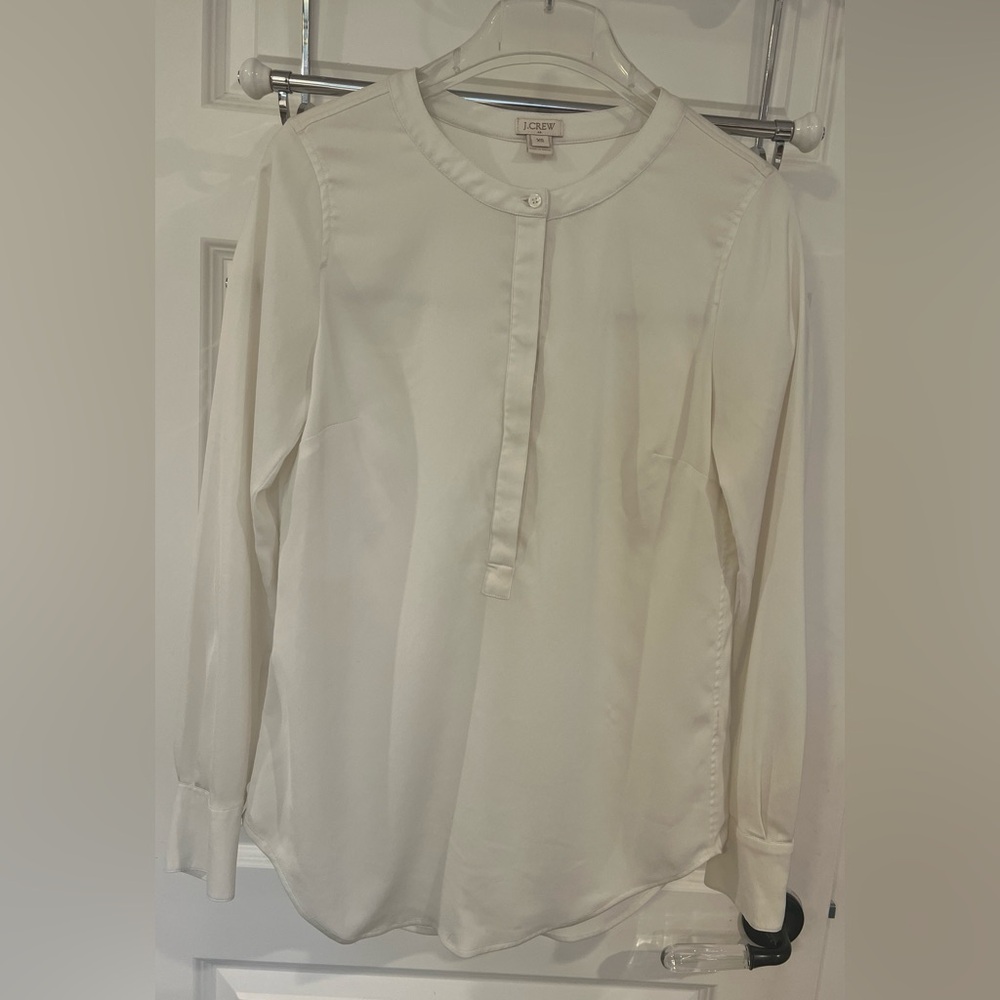 J. Crew Cream Long-Sleeve Henley Blouse